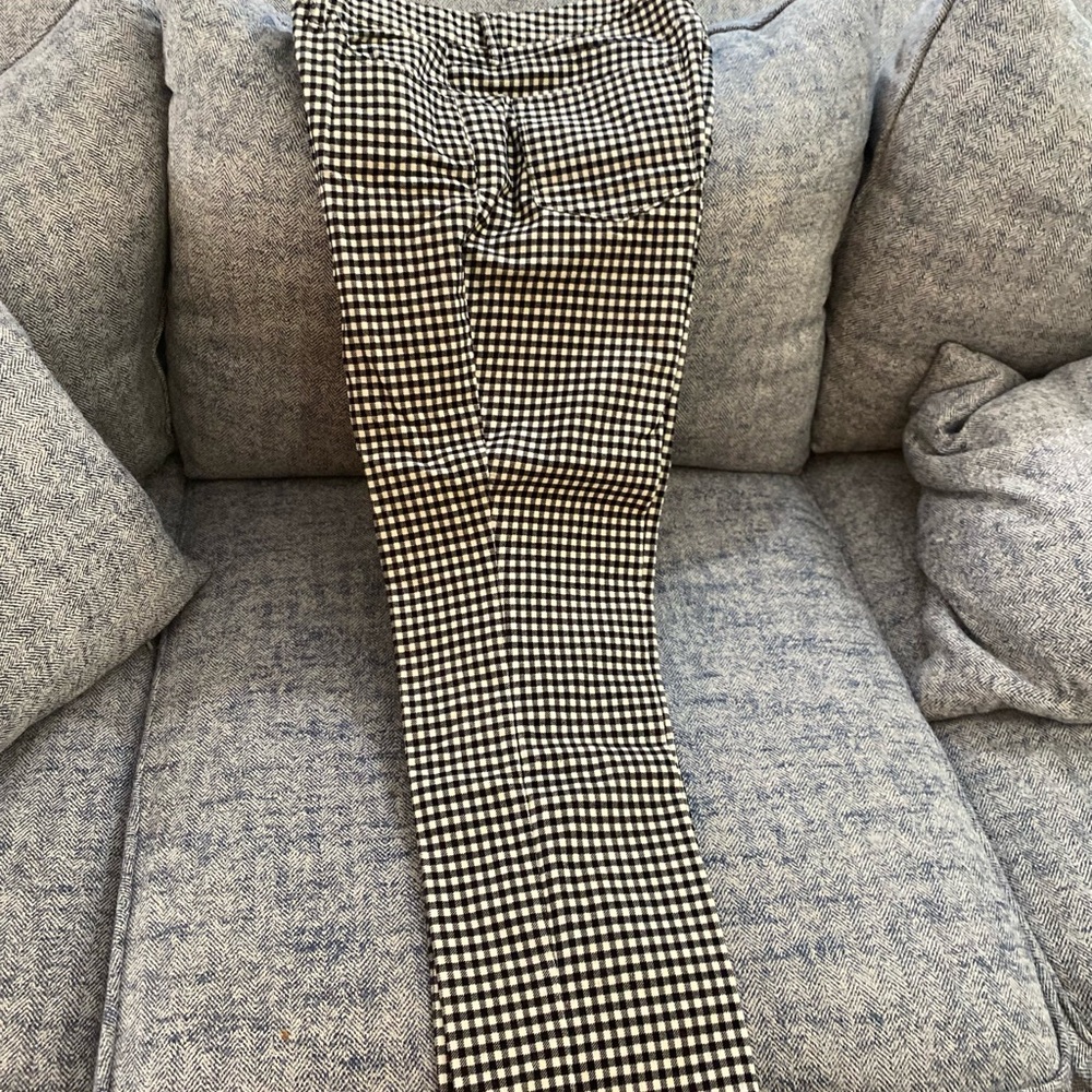 Talbots black and white corduroy gingham high waist straight leg pants 14 P